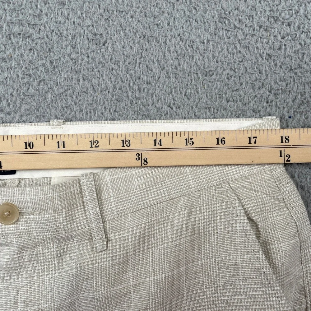 J.Crew Pants Mens 35x32 Beige Glen Plaid Straight Fit Linen Cotton Trousers